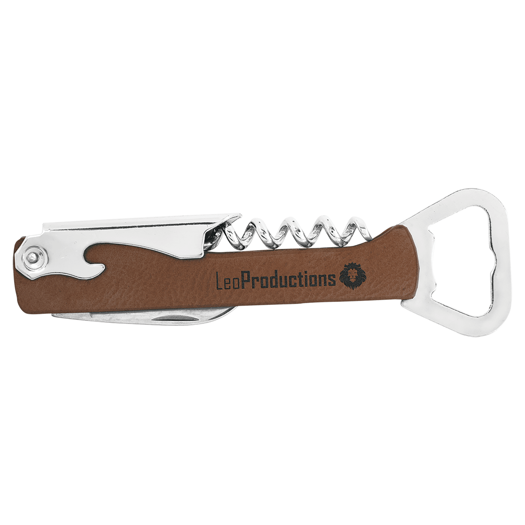 Premier Leatherette laserable leatherette wine bottle opener with a sleek, ergonomic design for easy uncorking.
