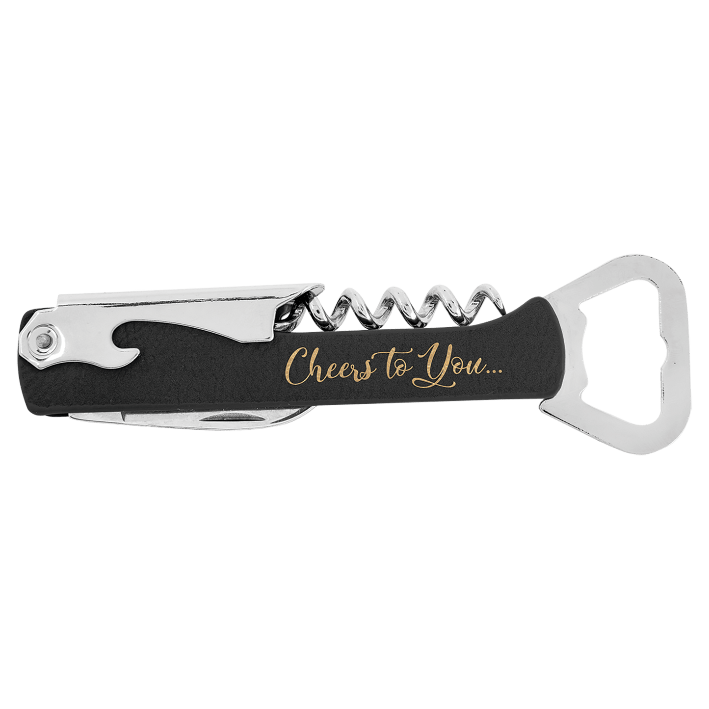Premier Leatherette laserable leatherette wine bottle opener with a sleek, modern design for easy uncorking.