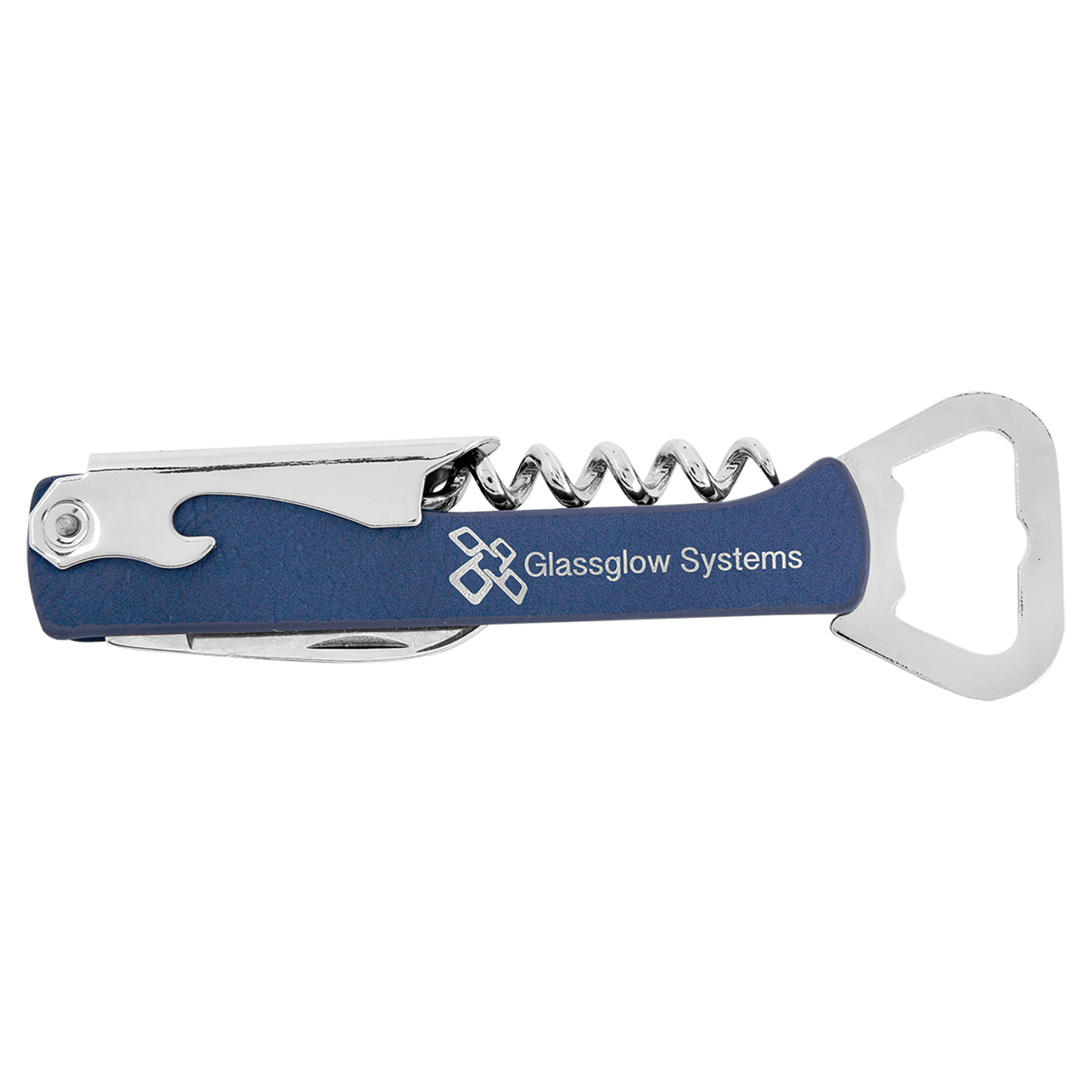 Premier Leatherette laserable leatherette wine bottle opener with a sleek design and metal handle, ideal for opening wine bottles.