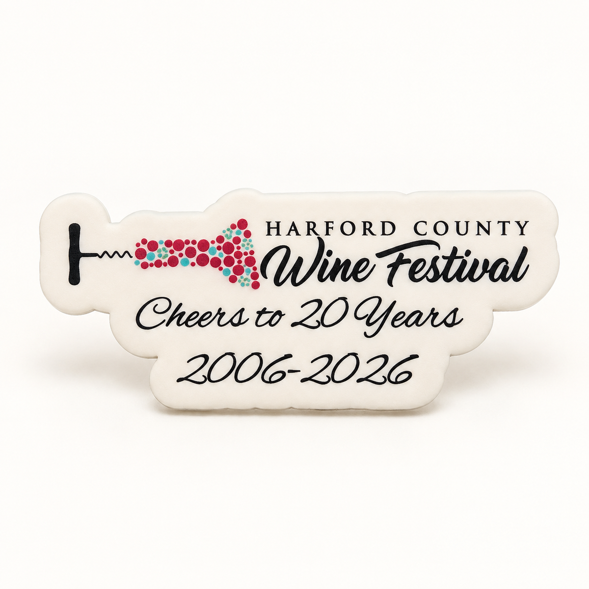 20th anniversary Harford County Wine Festival pin, front studio mockup