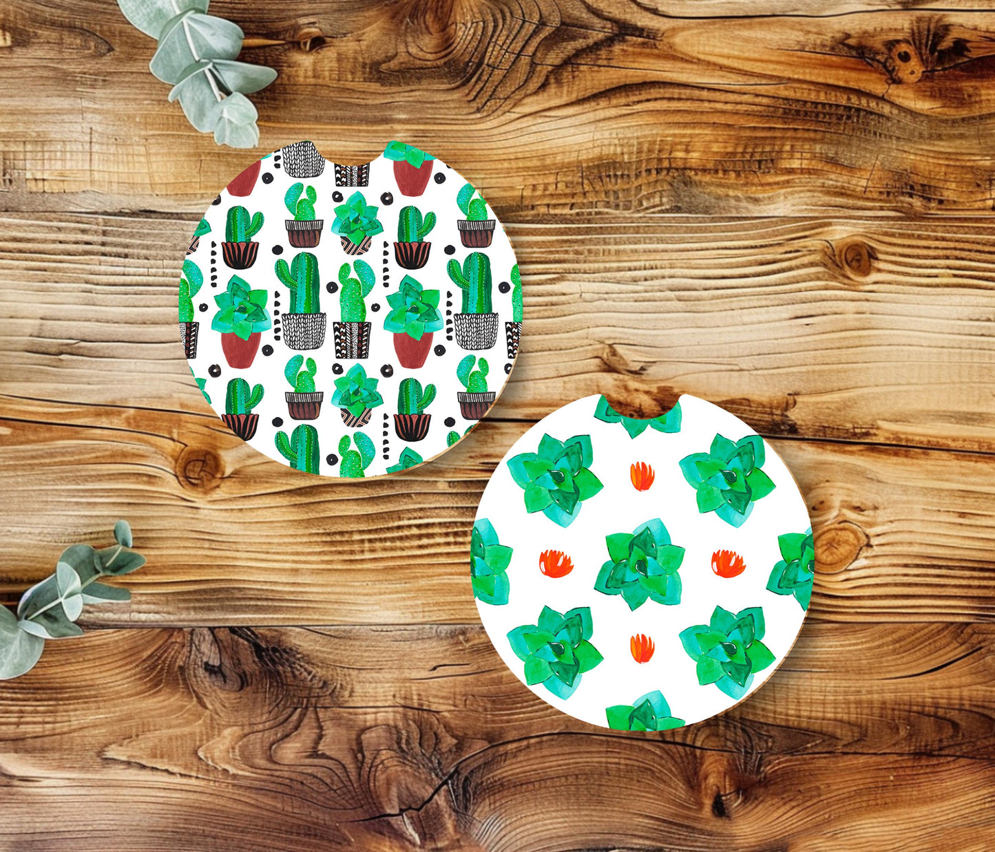 Cute Cactus Car Coaster Pair