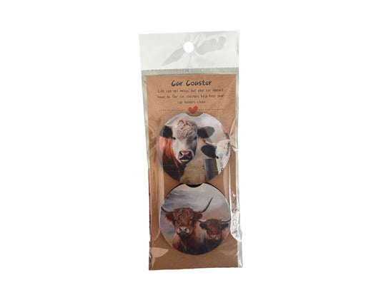 Cute Cow Car Coaster Pair