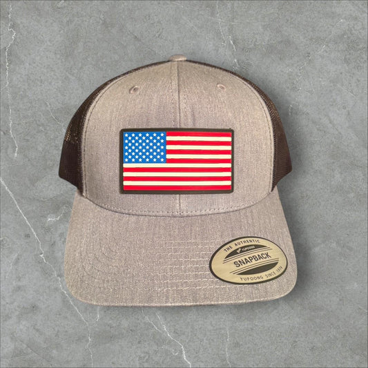 American Flag PVC Patch Hat | USA Made Patch Trucker Cap | Patriotic Hat for Men | Military Style Snapback | USA Pride Gift
